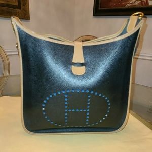 Auth HERMES EVELYNE GM Shoulder Bag Black Brown Va